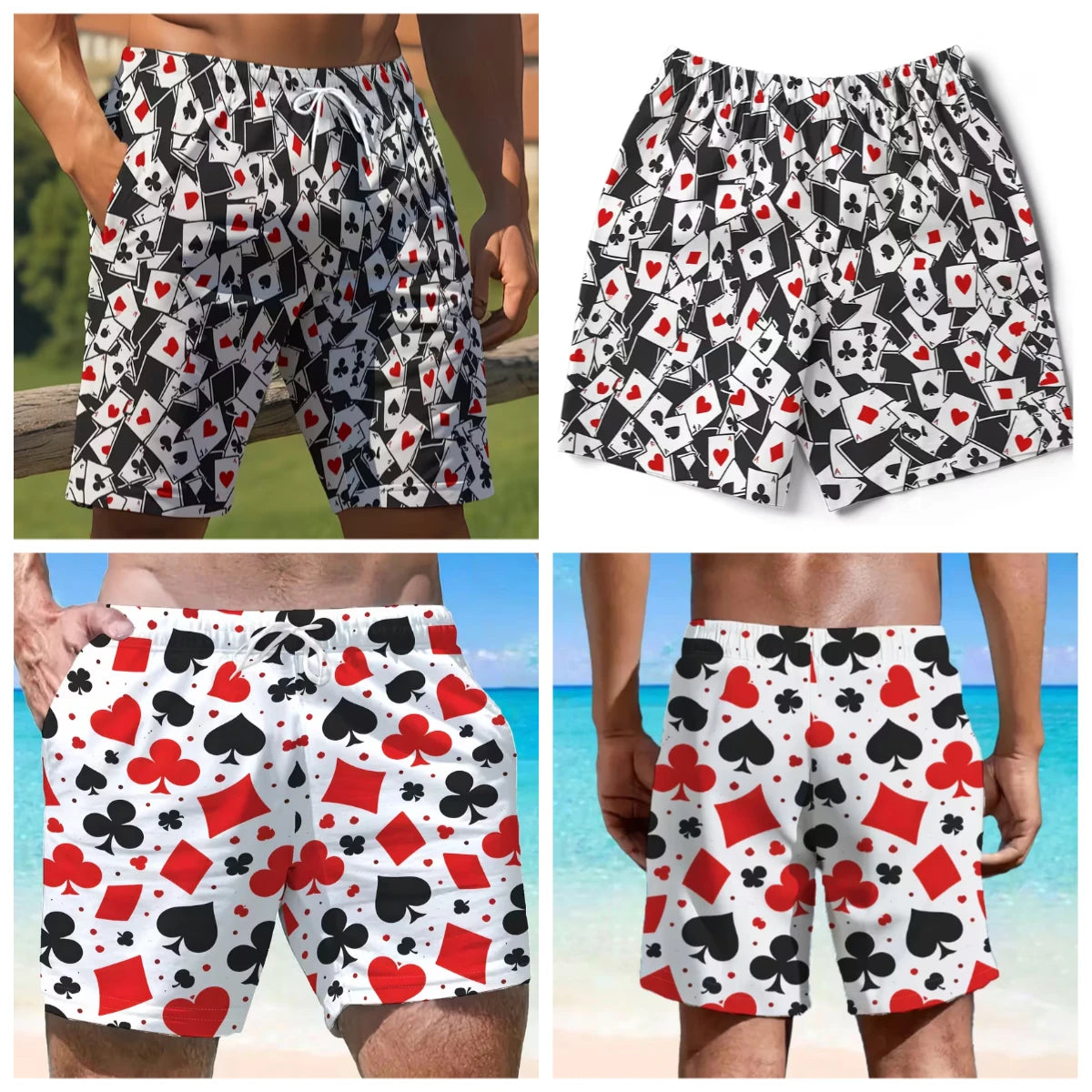 God of Gamblers Vibe Men and Women Poker King 3D Printed Beach Shorts, Quick-Dry Vacation Sports Casual Pants