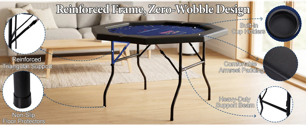 HLC 122 cm octagonal poker table, accommodating 8 people, ideal for the home games room