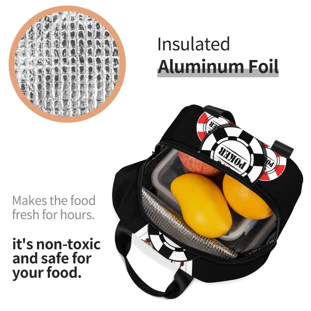 Poker Four Suits Portable Lunch Box Étanche Card Game Players Cooler Thermal Food Insulated Lunch Bag School Children Student