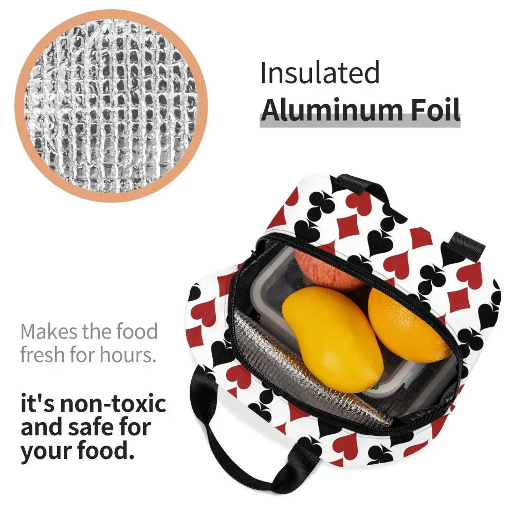 Poker Four Suits Portable Lunch Box Étanche Card Game Players Cooler Thermal Food Insulated Lunch Bag School Children Student