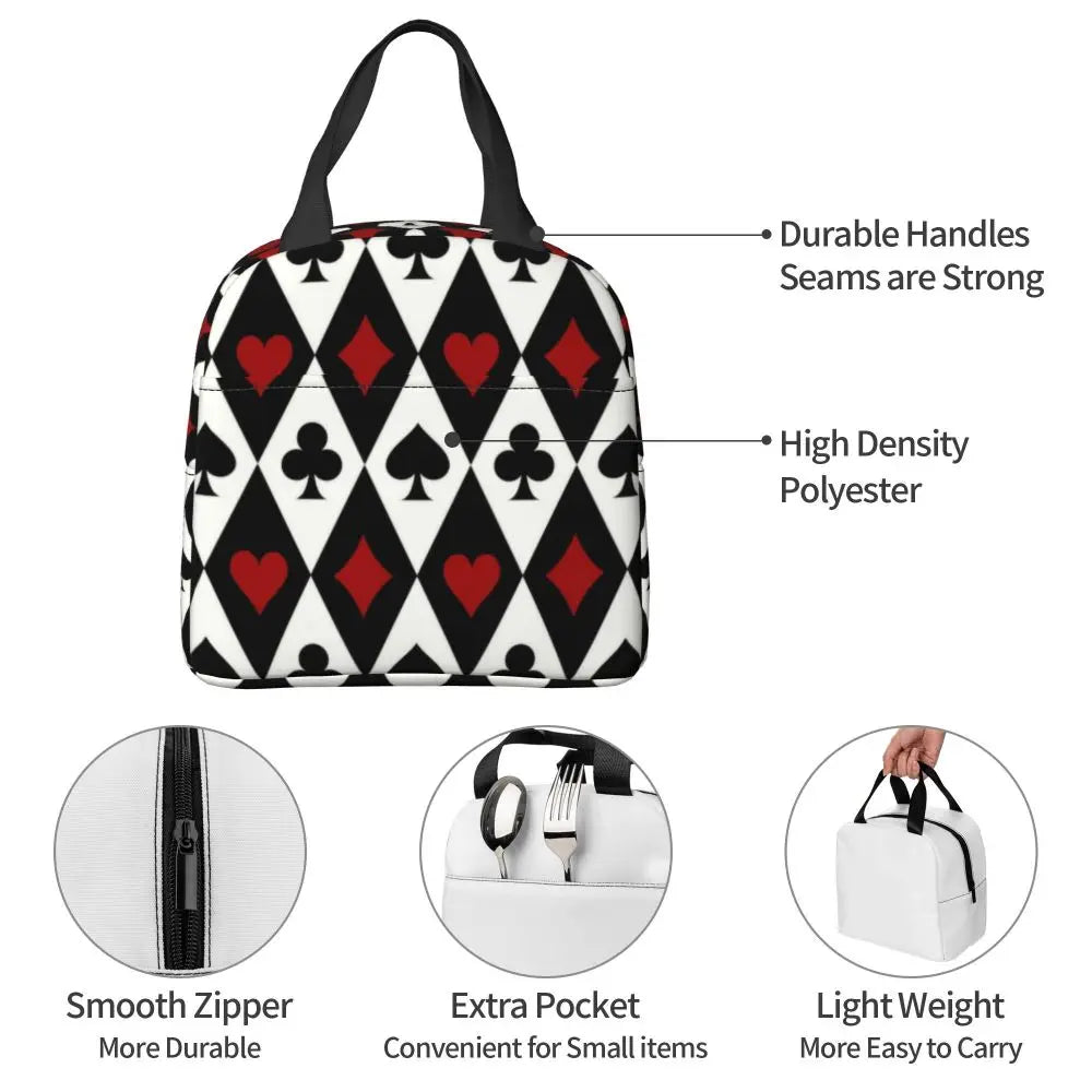 Poker Four Suits Portable Lunch Box Étanche Card Game Players Cooler Thermal Food Insulated Lunch Bag School Children Student