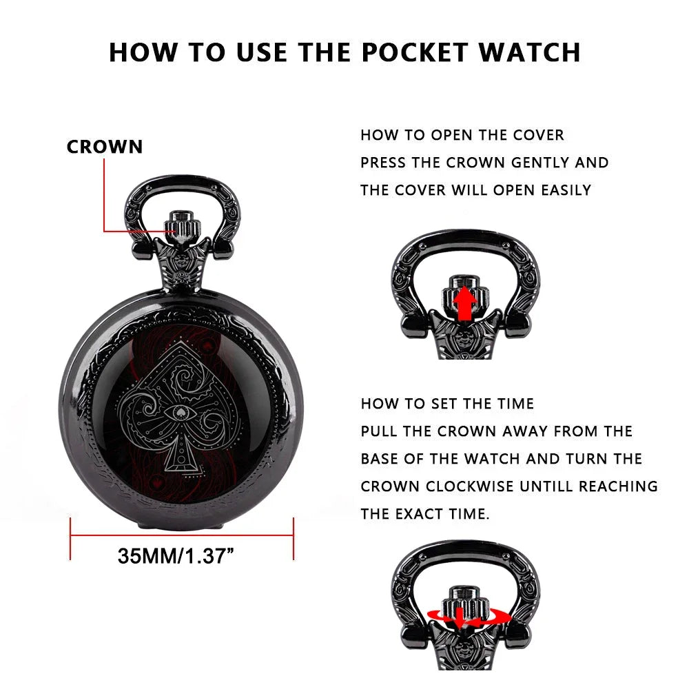 Poker Glass Dome Pocket Watch Arabic Numeral Dial Vintage Men Women Necklace Pendant Creative Clock Gift Reloj De Bolsillo