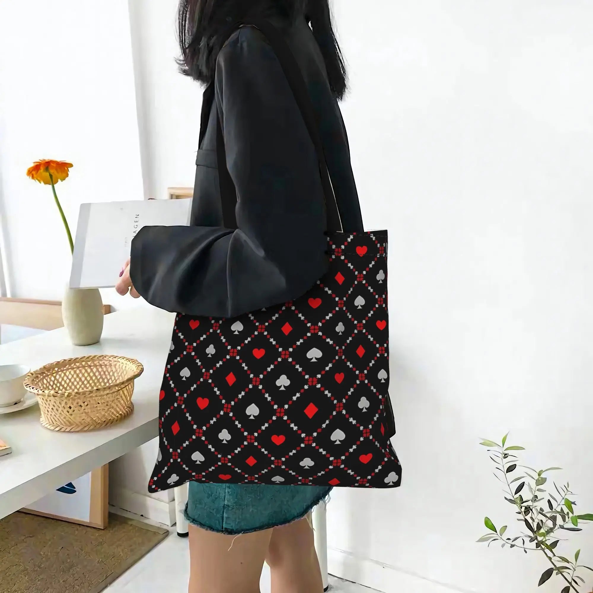 Fashionable Tote Bag - Grand Format Cartes à Jouer Style Toile Sac Foldable Chic Cadeaux