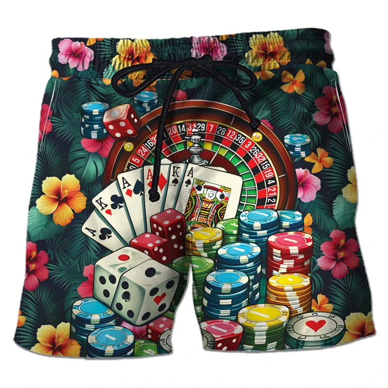 Casino Club 3D Printed Boardshorts Fashion Poker Short Pants For Men Clothes Playing Poker Beach Shorts Cards Trunks Bermudas