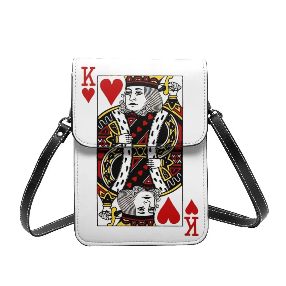 Poker Shoulder Sac KING OF HEARTS Work Leather Mobile Phone Sac Female Cadeau Vintage Sacs