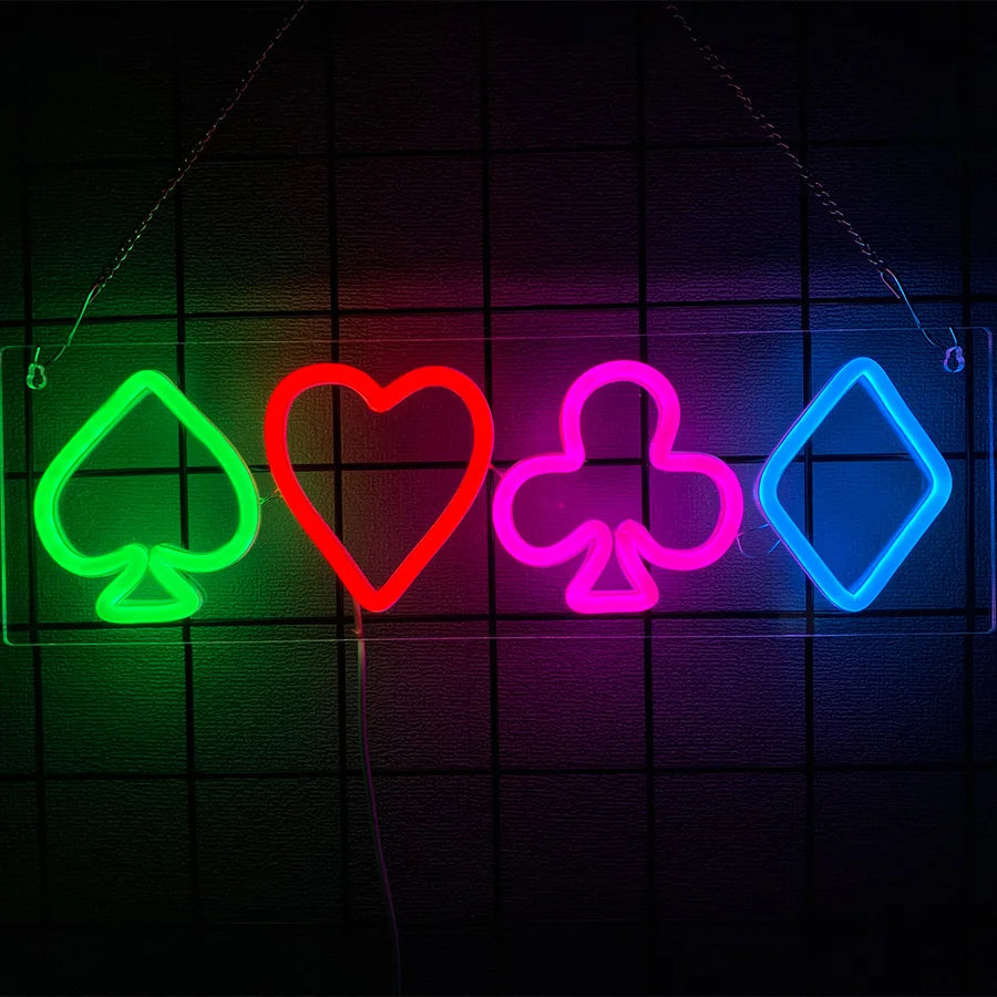 Playing Cards Neon Sign for Wall Decor,Poker Teens LED Neon USB Light Sign for Bedroom Casino Bar Play Room Birthday Party Decor