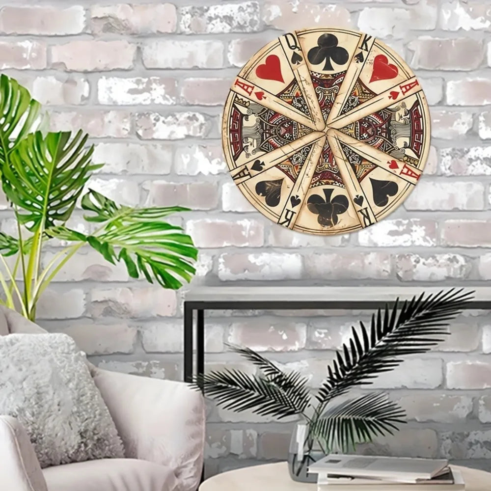Vintage As Poker Aluminium Wreath Panneau - UV & Scratch Resistant, Round Decor pour Home Man Cave Cafe