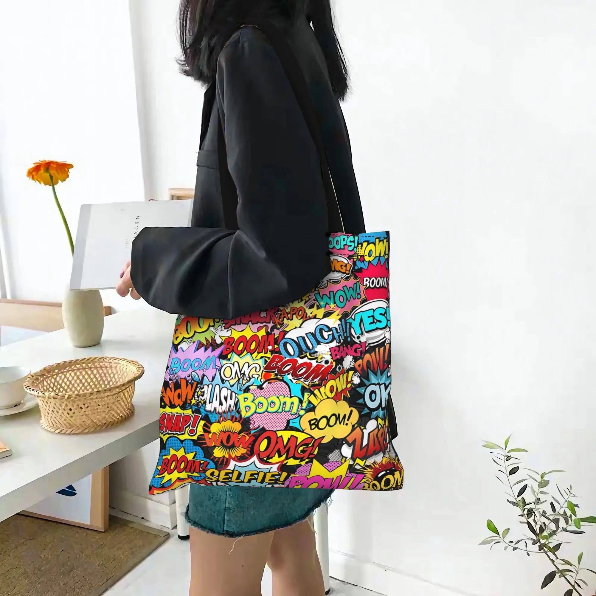 Fashionable Tote Bag - Grand Format Cartes à Jouer Style Toile Sac Foldable Chic Cadeaux