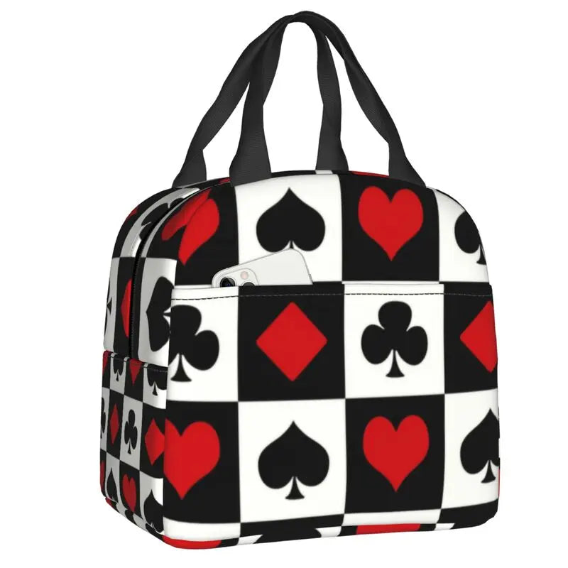 Poker Four Suits Portable Lunch Box Étanche Card Game Players Cooler Thermal Food Insulated Lunch Bag School Children Student