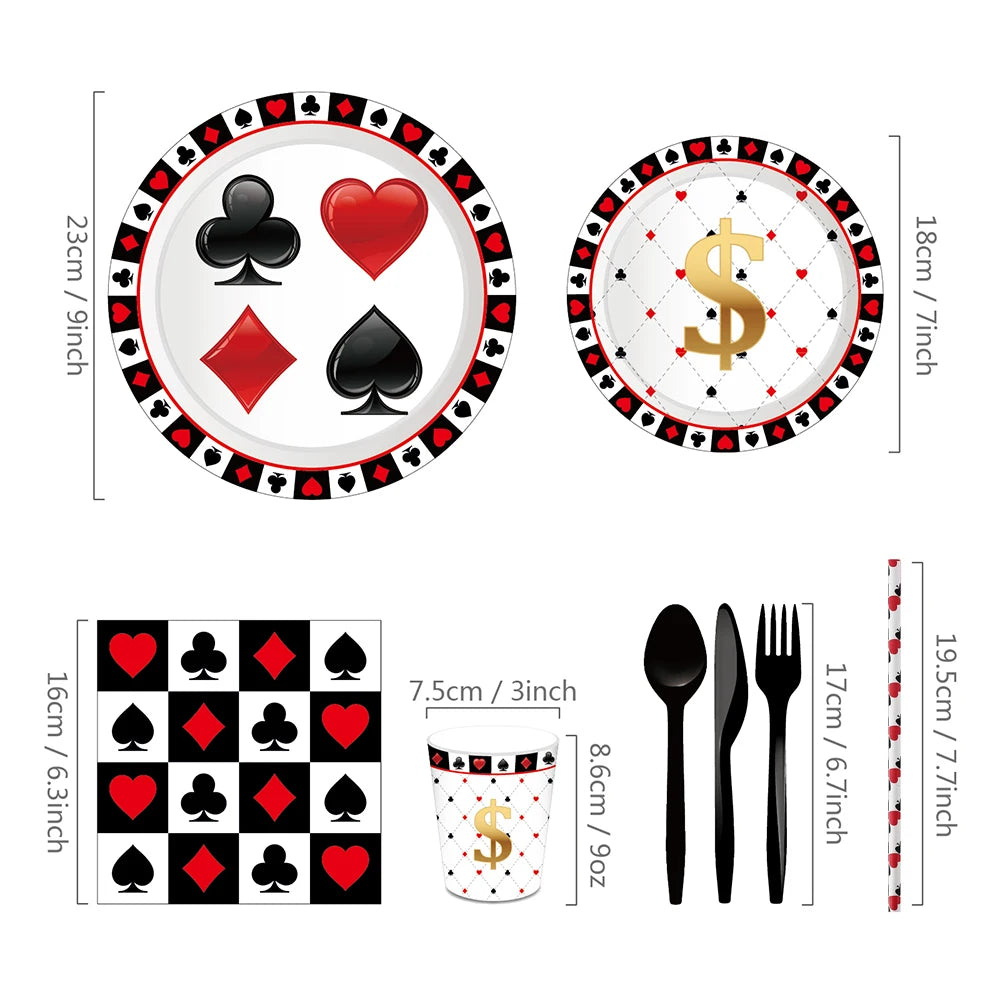 Casino Poker Card Party Disposable Tableware Paper Plates Cups Napkins Casino Night Las Vegas Birthday Party Decoration Supplies