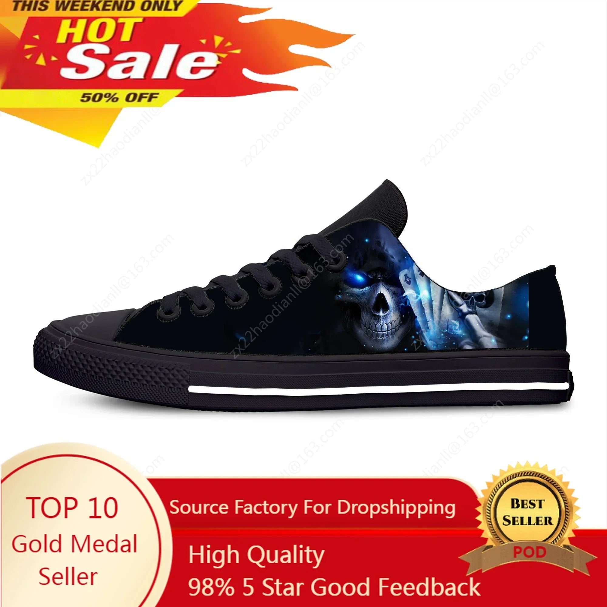 Grim Reaper Death Skull Poker Skeleton Low Top Sneaker baskets