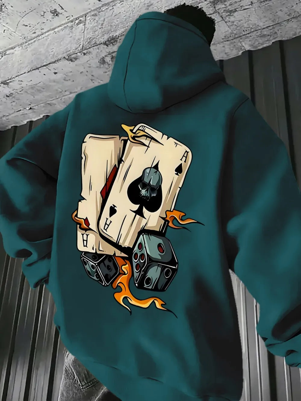 European and American men's new autumn fashion poker dice print comfortable and soft hooded sweatshirt outdoor street top