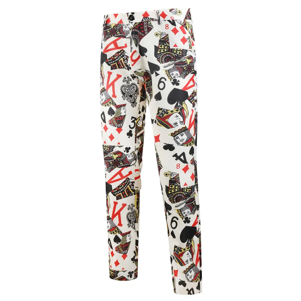 2026 New Thin Mens Suit Two-Piece, Poker Pattern Printed Decorative Jacket With Trousers, Fashion Casual Men Sets