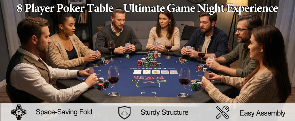 HLC 122 cm octagonal poker table, accommodating 8 people, ideal for the home games room