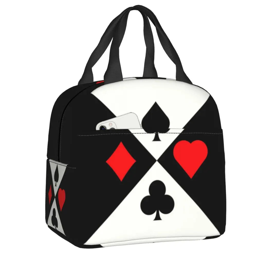 Poker Four Suits Portable Lunch Box Étanche Card Game Players Cooler Thermal Food Insulated Lunch Bag School Children Student