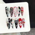 10PCS Almond Handmade Press On Nails,Sparkling Pink Poker Mask Diamond, Elegant Personality,Suitable For Festivals Parties