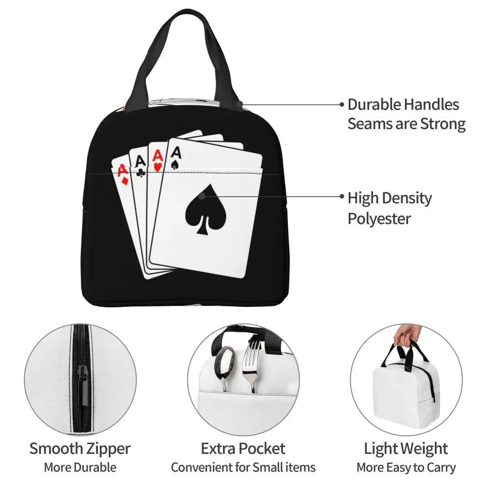 Poker Four Suits Portable Lunch Box Étanche Card Game Players Cooler Thermal Food Insulated Lunch Bag School Children Student