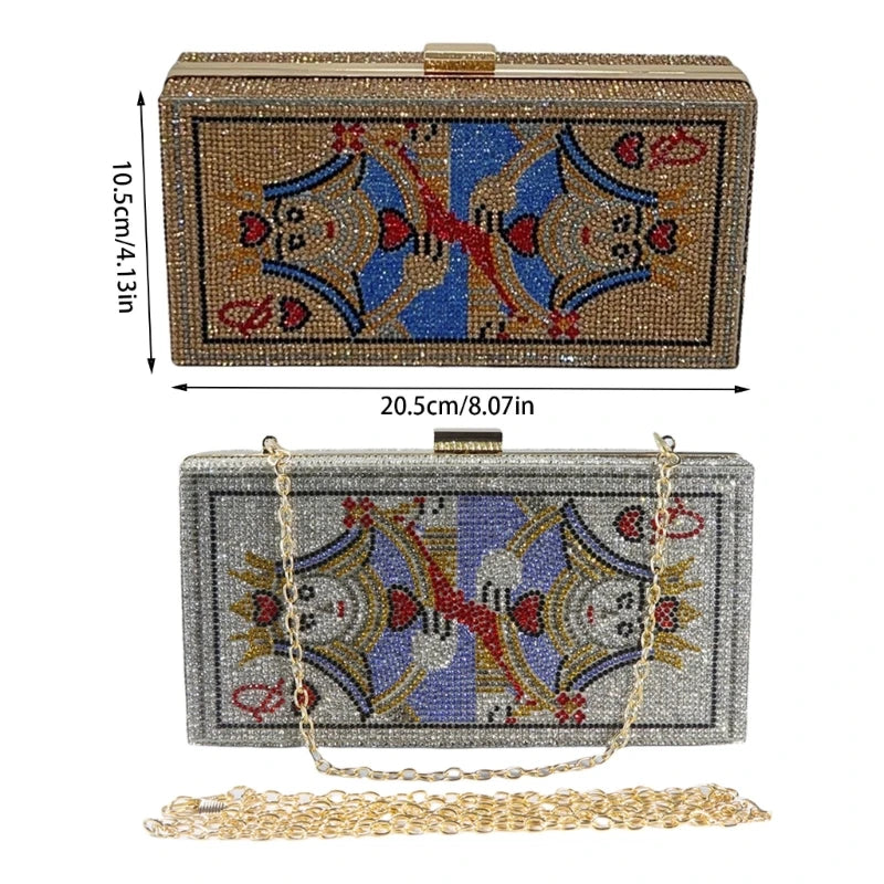 Women Card Evening Clutch Purse Novelty Purse Queen Hearts Bags Playing Cards Gift