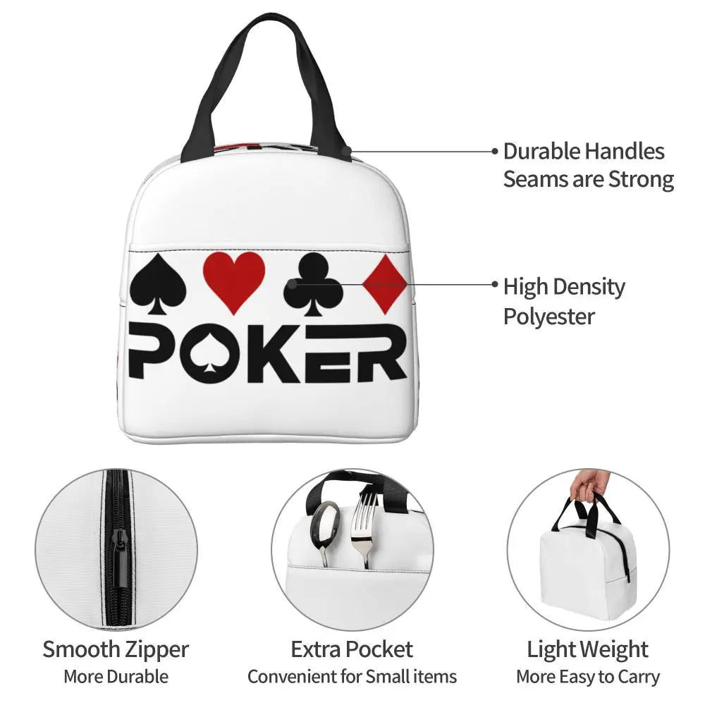 Poker Four Suits Portable Lunch Box Étanche Card Game Players Cooler Thermal Food Insulated Lunch Bag School Children Student