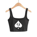 Queen of Spades Crop Tops Cute Slim Top Camis Sleeveless Hot Clothing for Women Double Ladies Good Quality Female Tops White Top