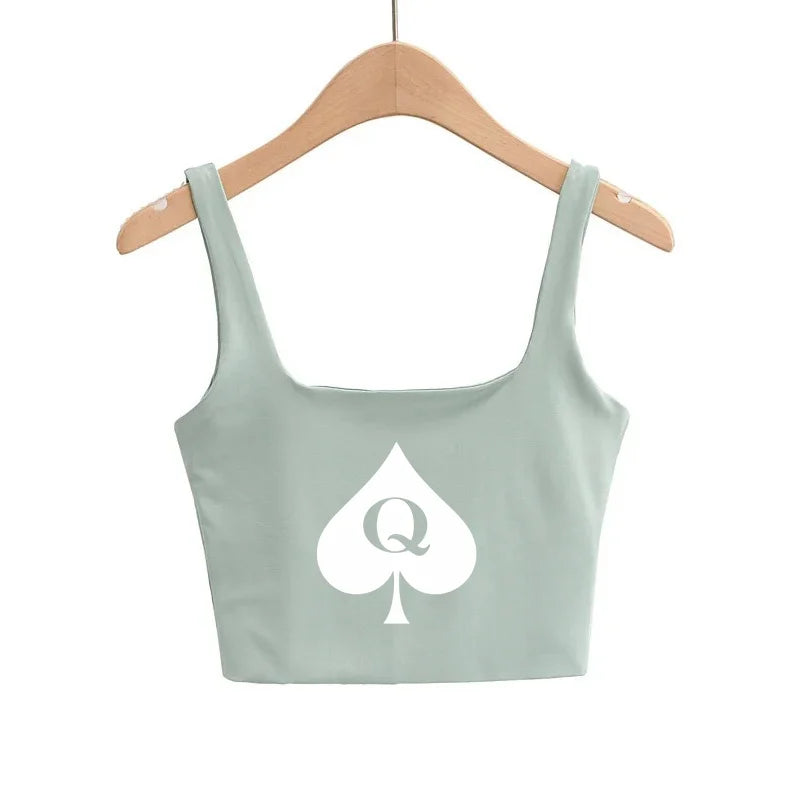 Reine de piques Crop Tops mignon Slim Top Camis Sleeveless Hot Clothing pour femme Double femme bon Quality Female Tops blanc Top