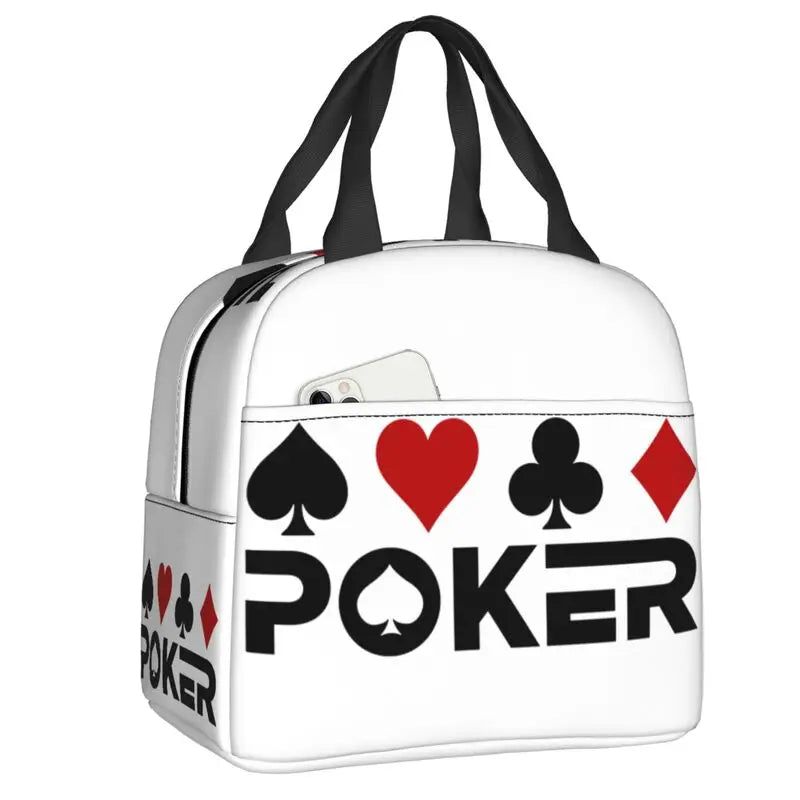 Poker Four Suits Portable Lunch Box Étanche Card Game Players Cooler Thermal Food Insulated Lunch Bag School Children Student