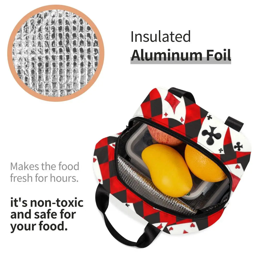 Poker Four Suits Portable Lunch Box Étanche Card Game Players Cooler Thermal Food Insulated Lunch Bag School Children Student