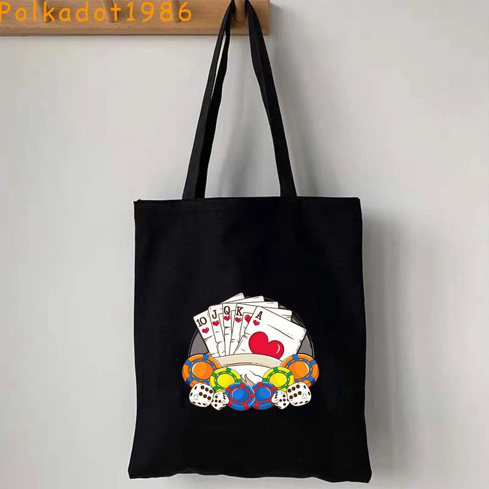 Funny Poker Cartes à Jouer Cute King Queen Jack of Cœur Crowned Toile Tote Sac Pouch Shopper Shoulder Shopping Cotton Sac à Mains