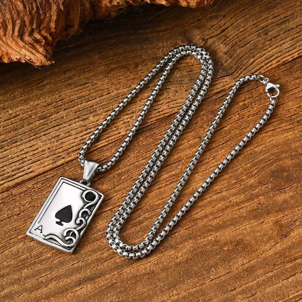 Retro Stainless Steel Poker Spades 'A' Pendant Necklace For Women Men Fashion Jewelry Classic Party Gaming Theme
