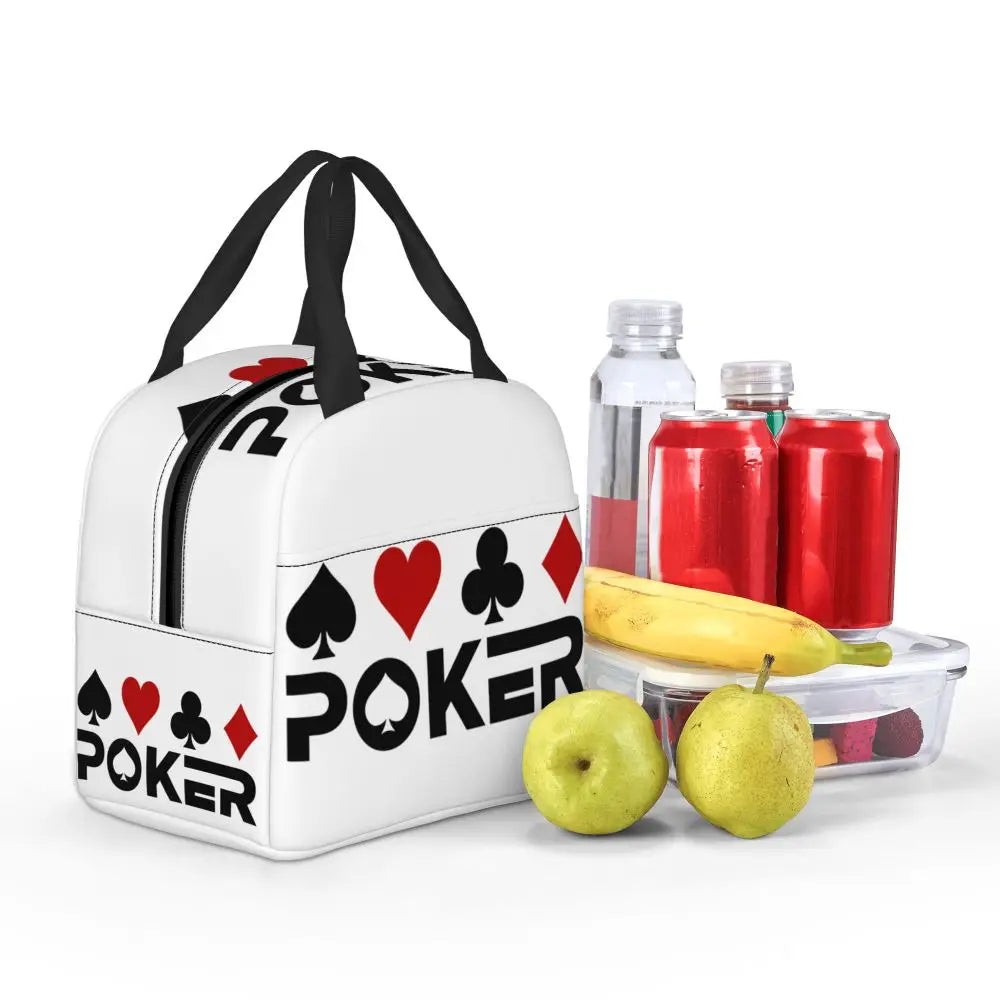 Poker Four Suits Portable Lunch Box Étanche Card Game Players Cooler Thermal Food Insulated Lunch Bag School Children Student