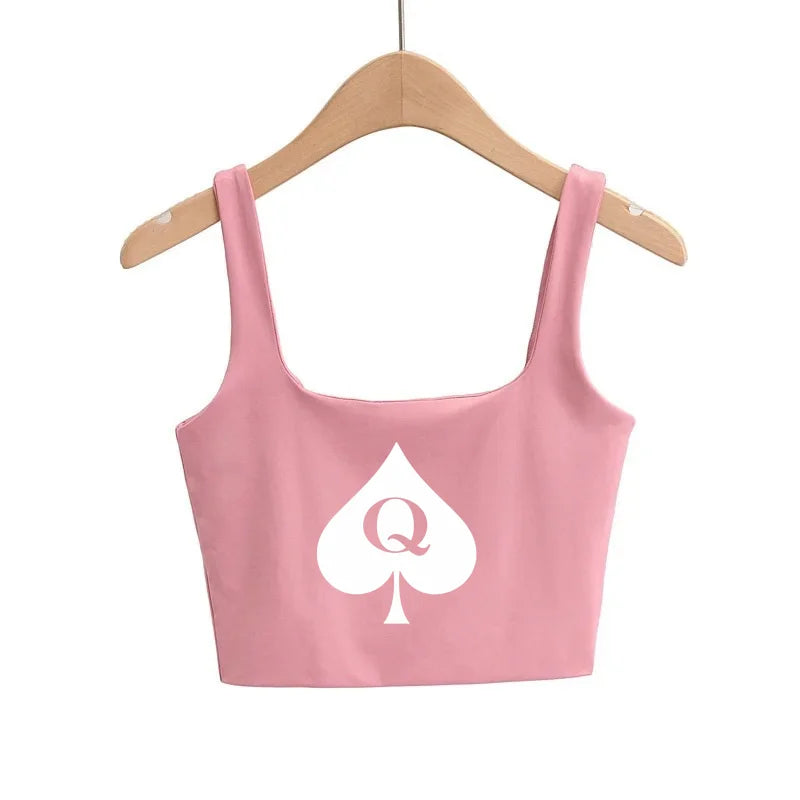 Reine de piques Crop Tops mignon Slim Top Camis Sleeveless Hot Clothing pour femme Double femme bon Quality Female Tops blanc Top