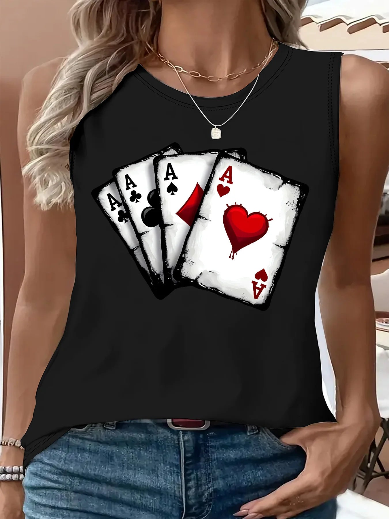 PLUS SIZE printed Summer women's loose and personalized dream catcher mesh printed vest top T-shirt comfortable sleeveless
