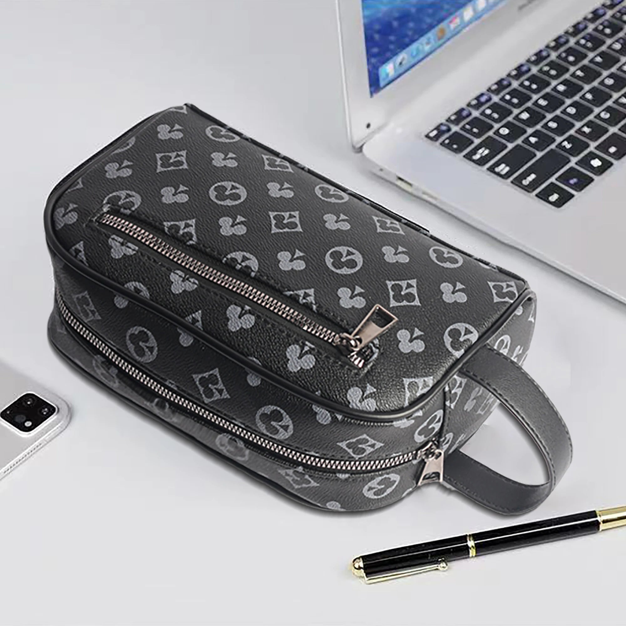 Homme'S Stylish Noir Synthetic Pochette Sac avec Card Slots - Perfect pour Keys, Phone, Tablet, et Cards