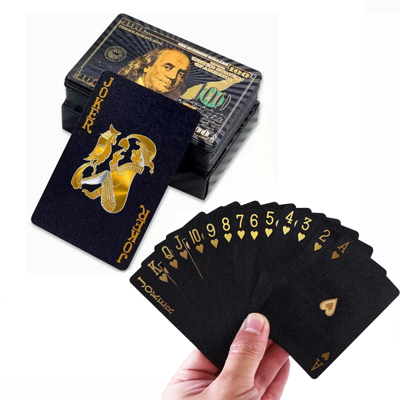 Cartes Poker Or Noir Imperméables PVC - Jeu de Cartes Magic Cadeau Collection