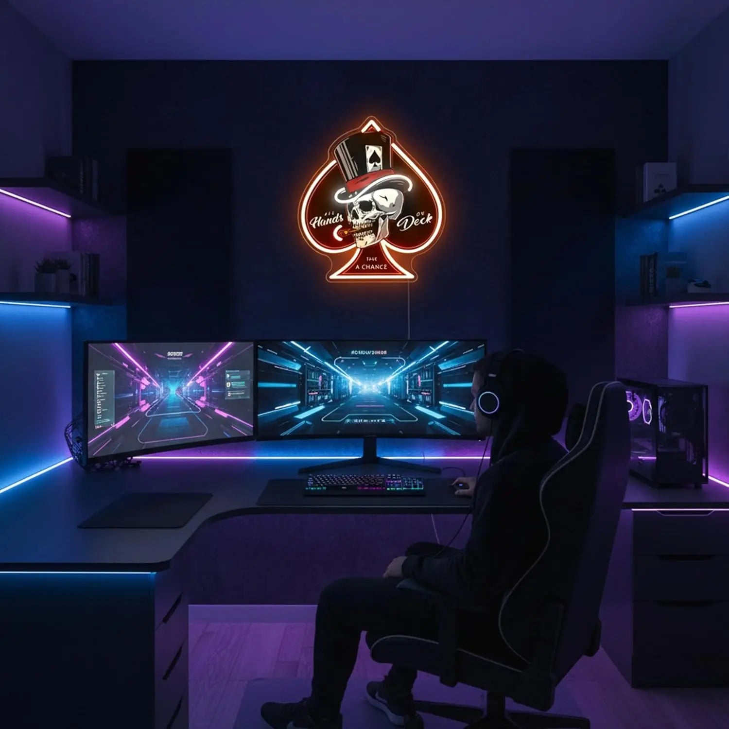 Skull Ace of Spades Neon Signs Dimmable LED Poker Neon Light USB for Game Room Home Bar Man Cave Wall Decor Cool Gifts for Men