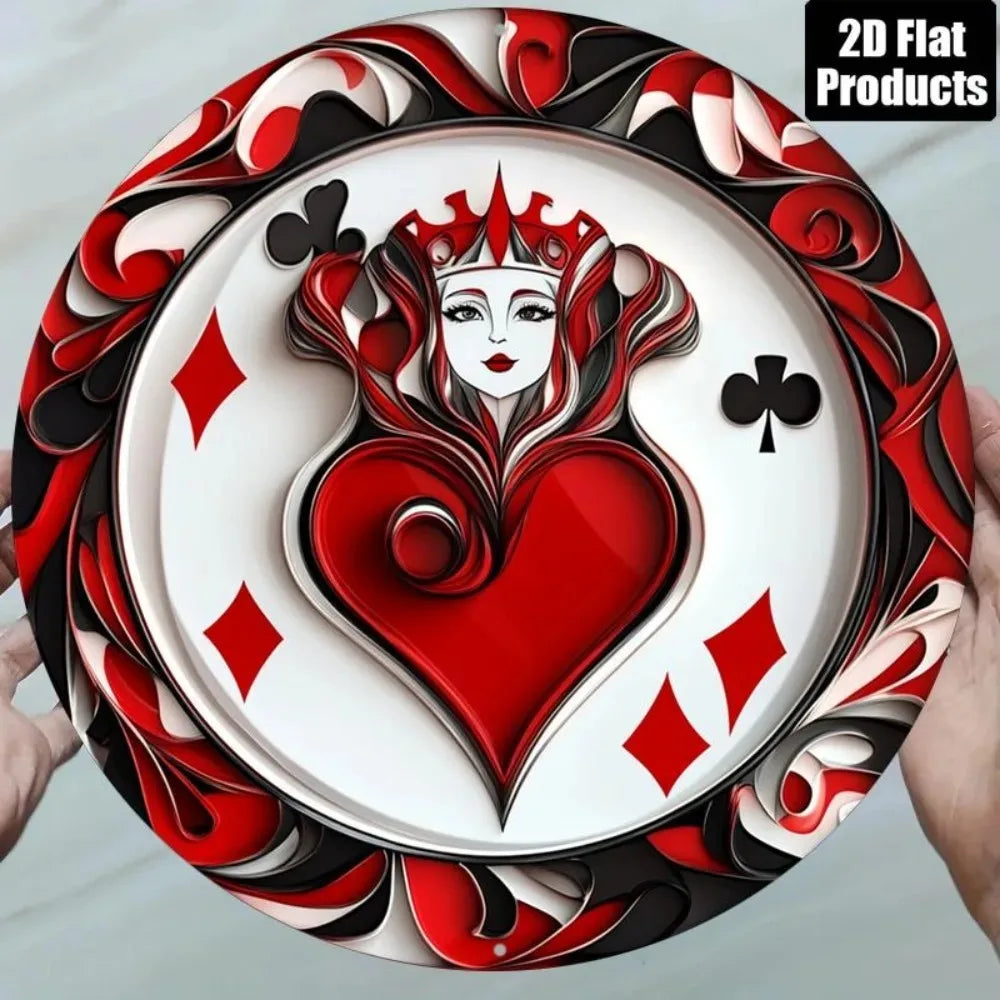 Retro Poker 8x8 Inch Aluminum Sign, 2D Flat Metal Wall Art, High-Definition Decorative Tin Sign for Home Office