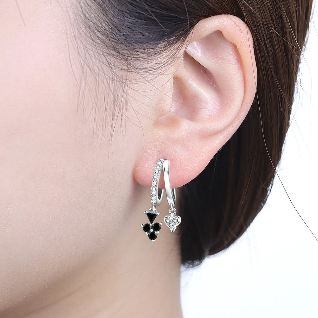 Hot Sale 925 Sterling Silver Hoop Earrings, Creative Playing Card Design High Quality Fashion Party Daily Women Jewelry Gifts