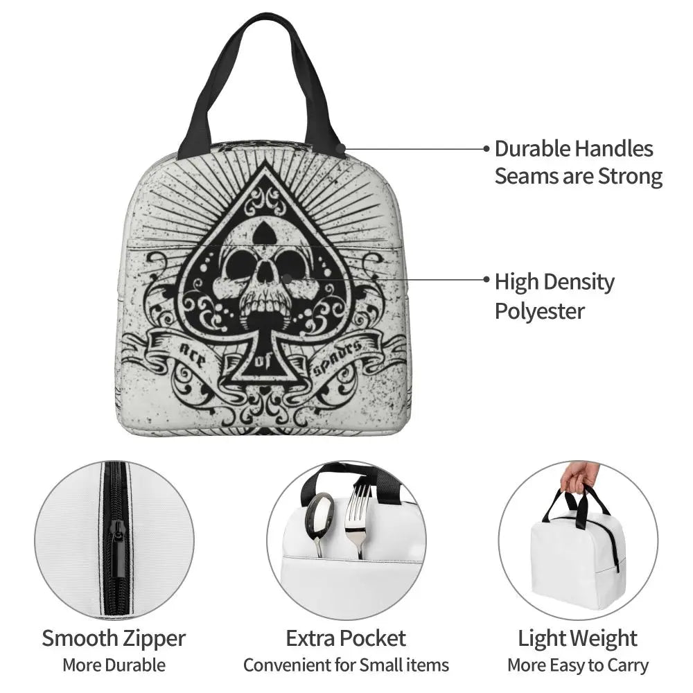 Poker Four Suits Portable Lunch Box Étanche Card Game Players Cooler Thermal Food Insulated Lunch Bag School Children Student