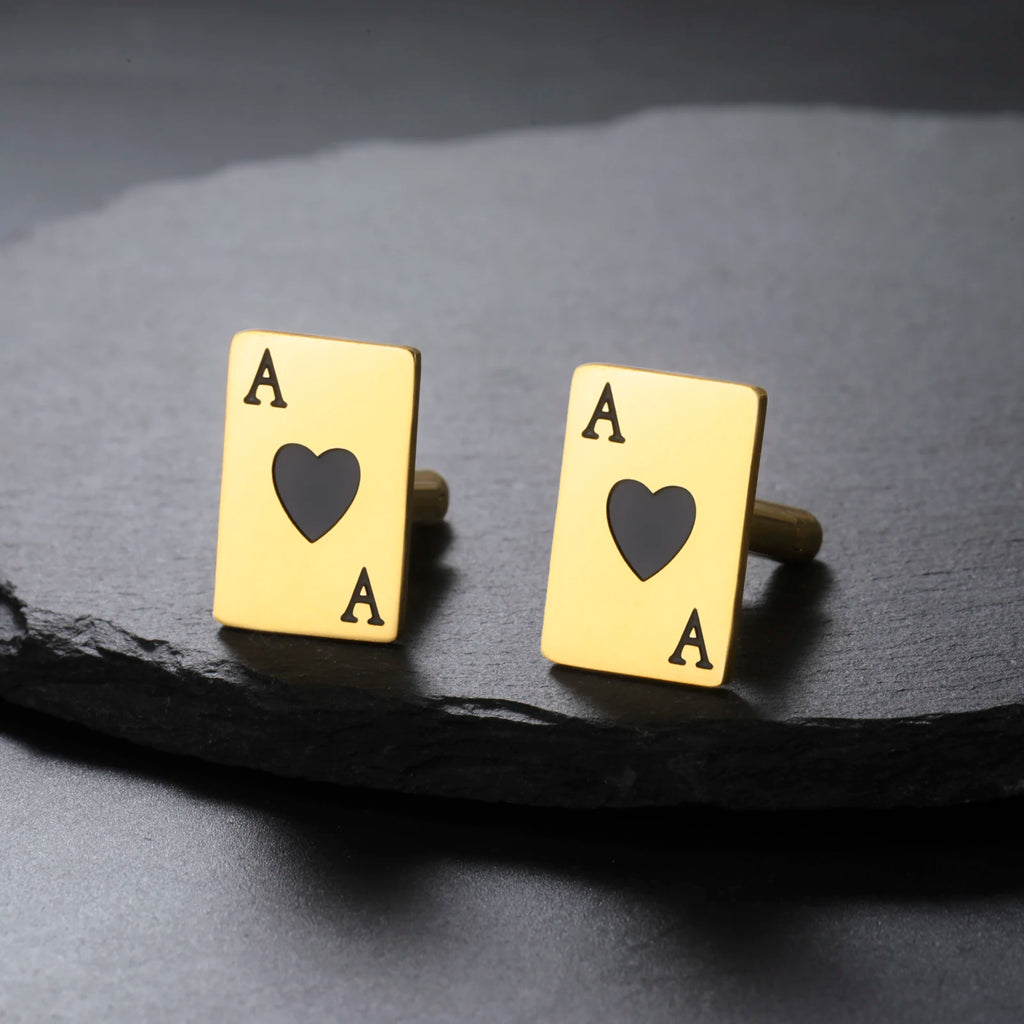Amaxer Poker Cards Cartoon Red Heart Cufflinks for Women Men Stainless Steel Perfect Jewelry Gifts