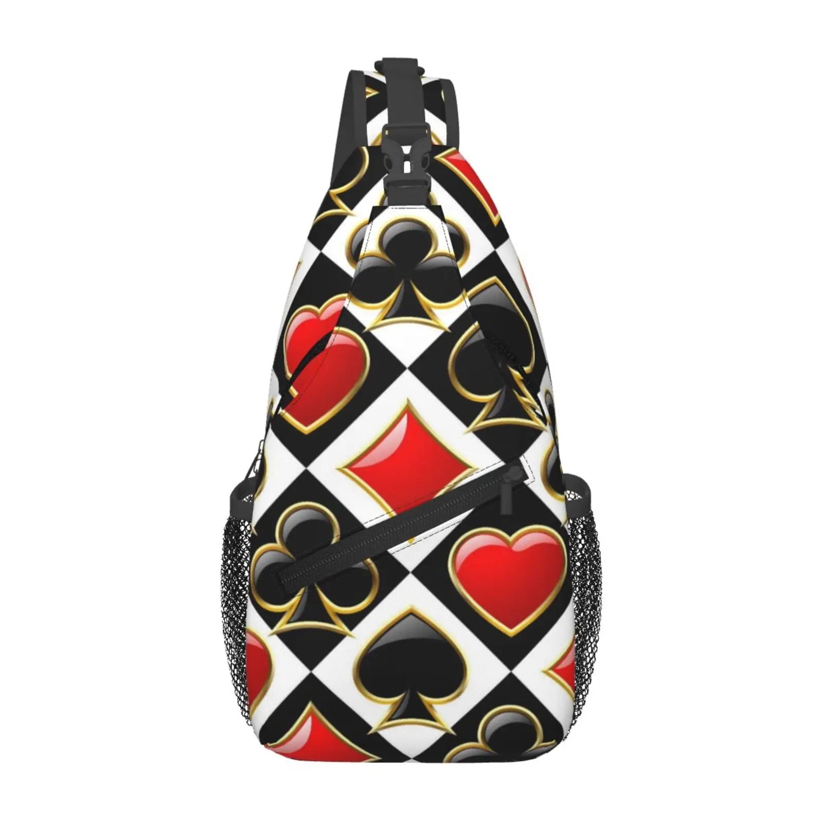 Golden Alice in Wonderland Poker Red Black Print Sling Chest Crossbody Bag Men Casual Shoulder Backpack for Travel Cycling