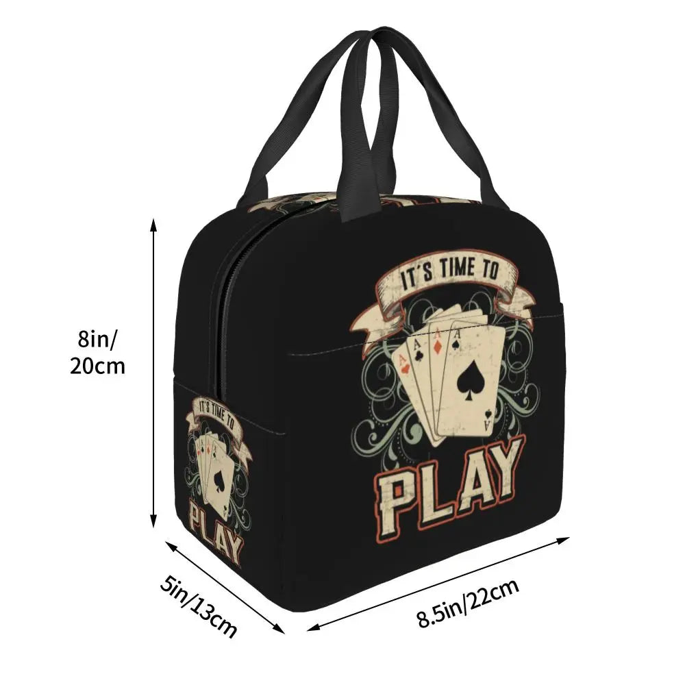 Poker Four Suits Portable Lunch Box Étanche Card Game Players Cooler Thermal Food Insulated Lunch Bag School Children Student