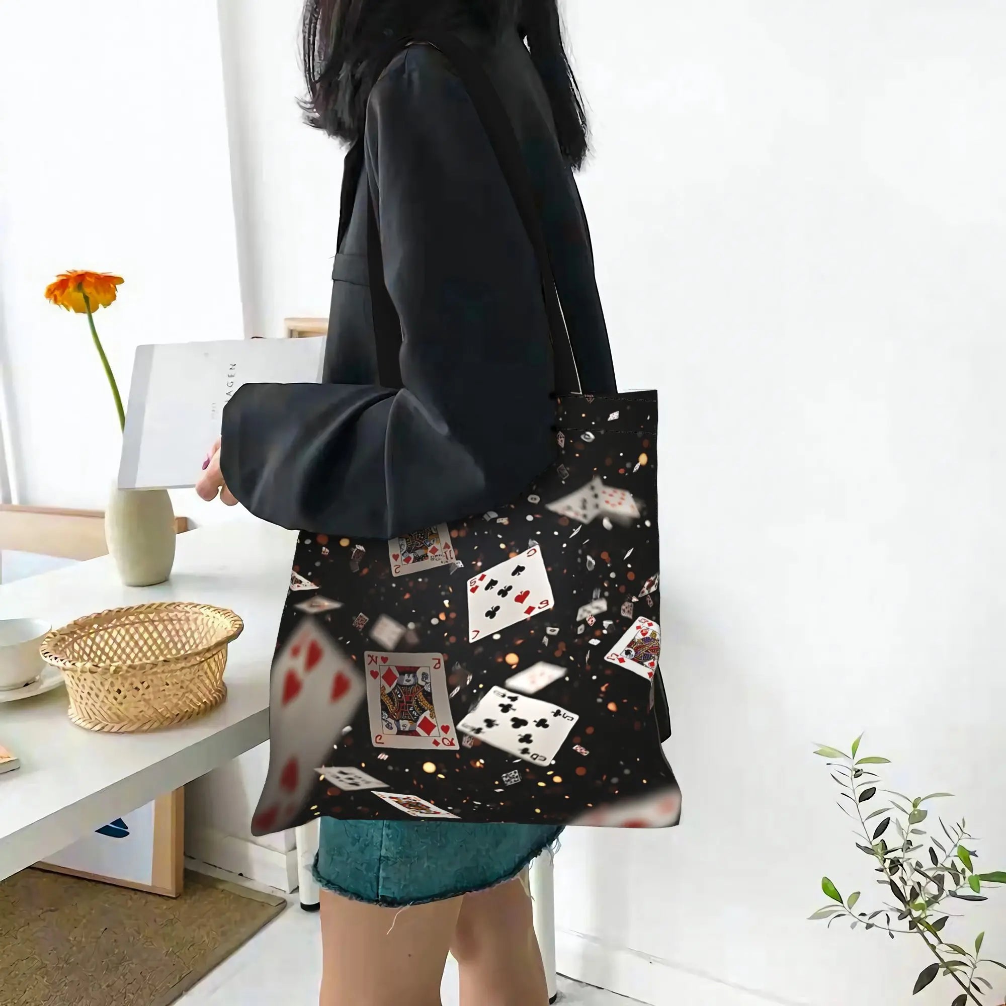 Fashionable Tote Bag - Grand Format Cartes à Jouer Style Toile Sac Foldable Chic Cadeaux