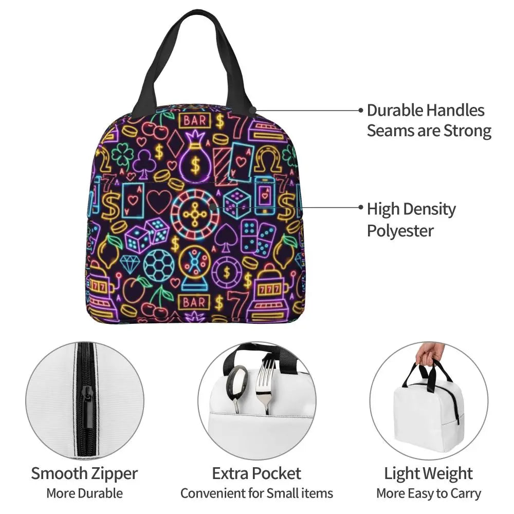Poker Four Suits Portable Lunch Box Étanche Card Game Players Cooler Thermal Food Insulated Lunch Bag School Children Student