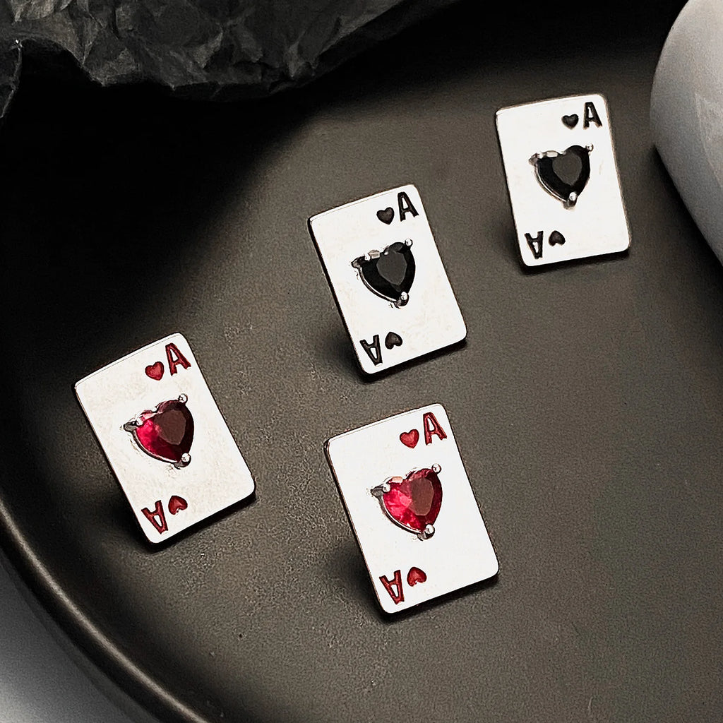 Creative Love Zircon Poker Stud Earrings For Woman Trendy Enamel Geometry Earrings Charm Office Party Accessories Jewelry Gifts