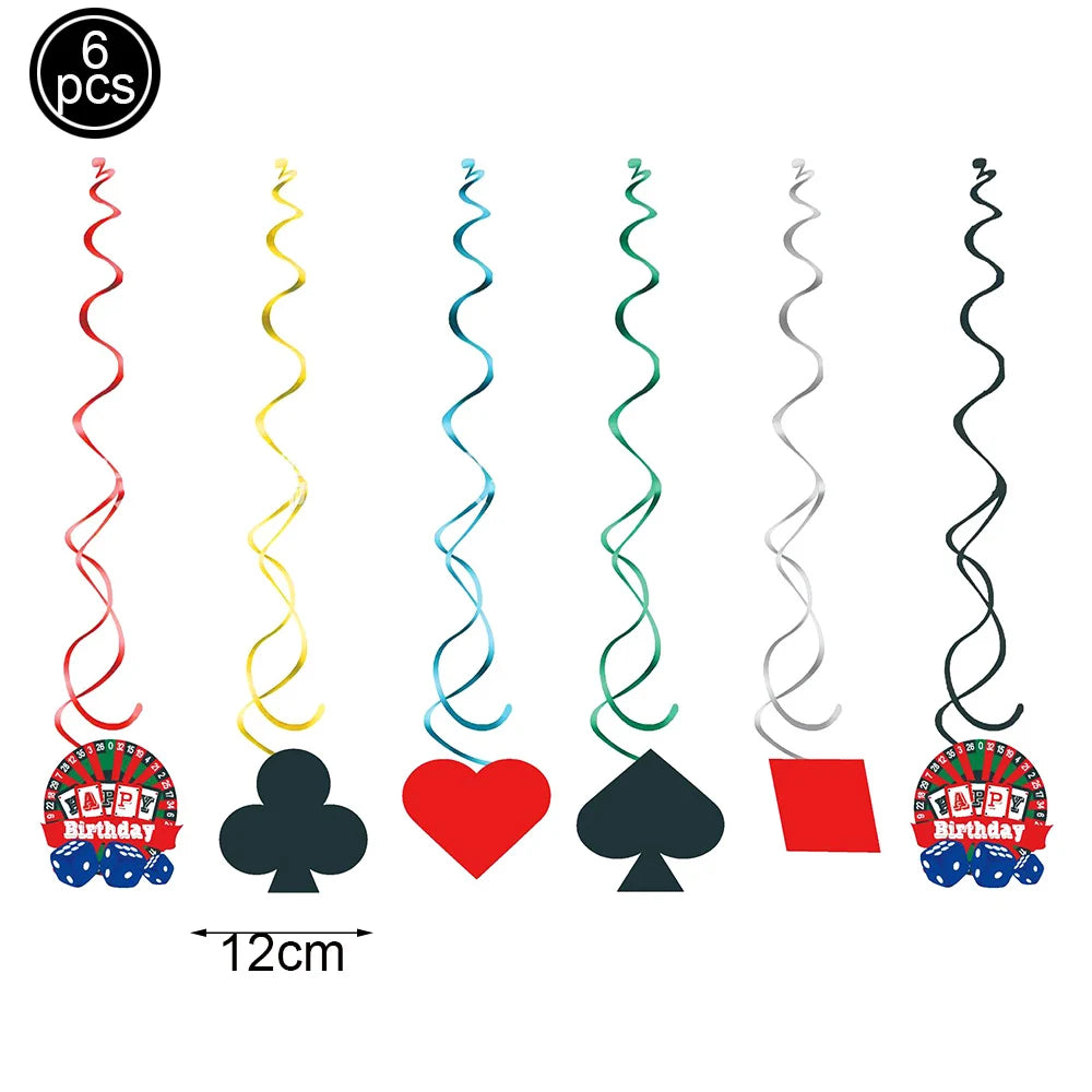 Casino Theme Party Decorations Las Vegas Hanging Swirl Red Black Poker Paper Cutouts Party Ceiling pour Casino Night Supplies