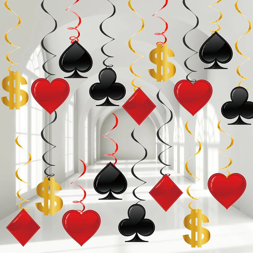 Casino Theme Party Decorations Las Vegas Hanging Swirl Red Black Poker Paper Cutouts Party Ceiling pour Casino Night Supplies
