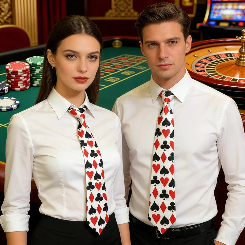Hommes Cravates Cravate Formal Dress Cadeau Mariage Shirts Cravat Cravate Pour Homme Funny 4 inch width playing card/poker white Noir Fête