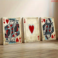 2D Flat, 3pcs Retro Poker Toile Art Impressions - King, As of Pique & Queen of Cœur avec Intricate Designs, Suitable pour Offi