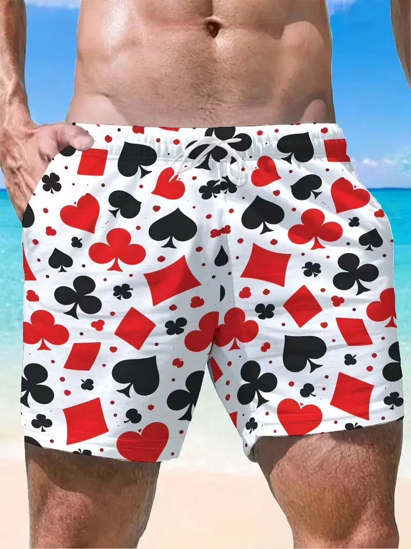 God of Gamblers Vibe Men and Women Poker King 3D Printed Beach Shorts, Quick-Dry Vacation Sports Casual Pants