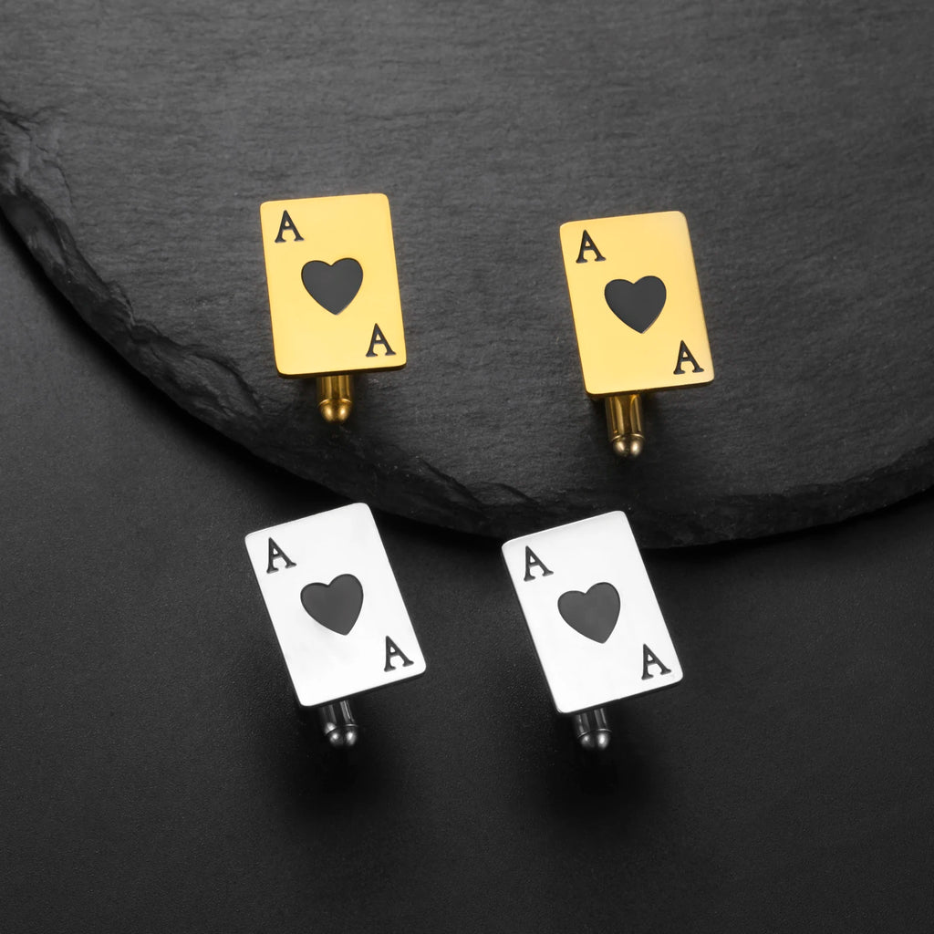 Amaxer Poker Cards Cartoon Red Heart Cufflinks for Women Men Stainless Steel Perfect Jewelry Gifts
